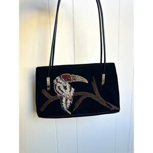 Vintage 1960s New Whimsical Ermo Beaded Toucan purse shoulder bag - Black Color